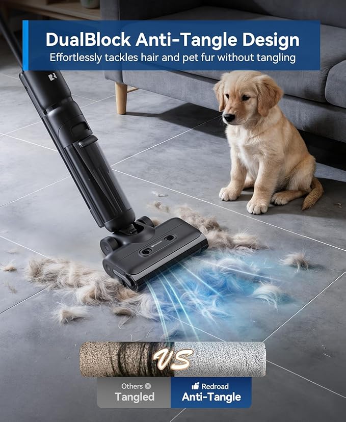 Redroad Wet Dry Vacuum Cleaner22KPa Wet Dry Vacuum Mop with Self-CleaningCordless Vacuum Mop All in OneUp to 75 Mins RuntimeOne-Step Self CleaningAnti-Tangle DesignSmoothDrive TechLightweight