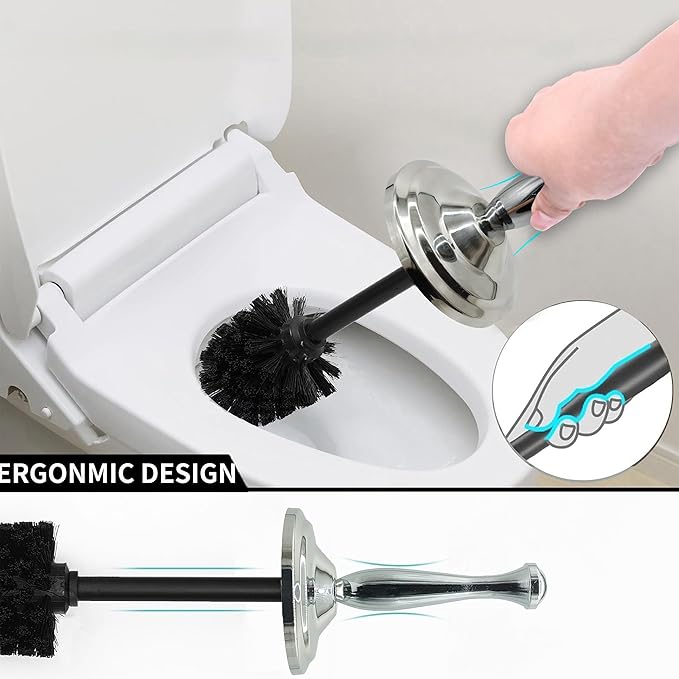 Chrome Silver Metal Toilet Bowl Brush with Handle Lid Holder Durable Bathroom Cleaning Tool for Easy Toilet Maintenance Bathroom Toilet Brush for Efficient Cleaning and Hygiene