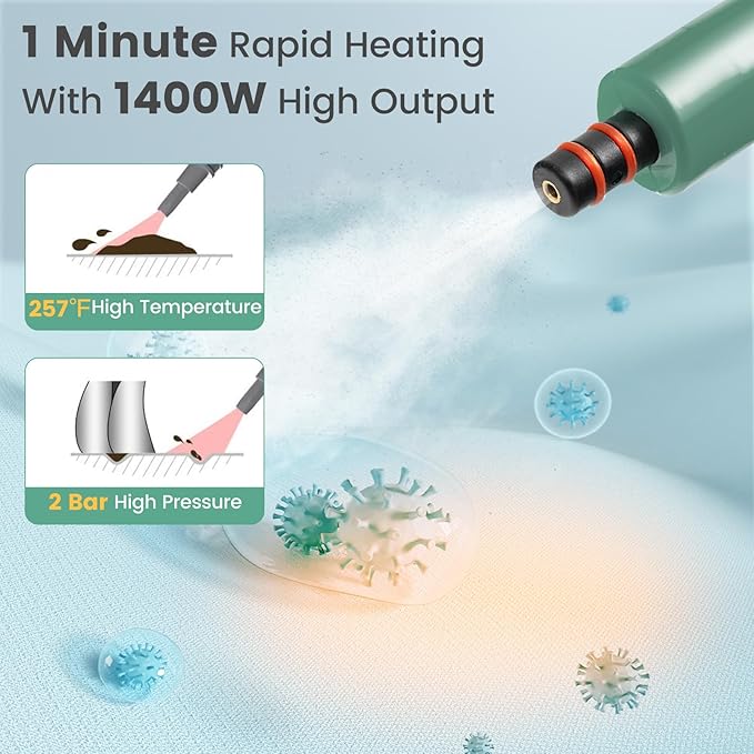 Goplus Multipurpose Handheld Steam Cleaner Pressurized Steam Cleaner w/ 17 Pieces Accessory Set 350ml Portable All Natural Chemical-Free Steamer for Home Sofa Upholstery Floor Window Kitchen (Green)