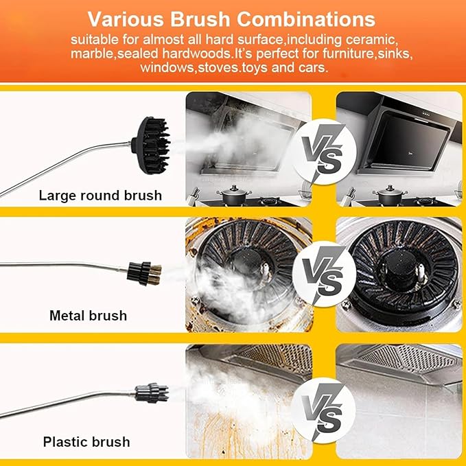 2500W Handheld Steam Cleaner Portable High Temp Steamer Cleaning Machine with 3 Brush Heads Steamer for Cleaning Grout Tile Car Living (Red 110v)