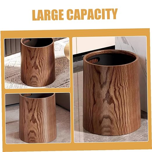DOITOOL Vintage Imitation Wood Grain Trash Can Round Wastebasket Lightweight Multi-use Litter Box for Home Office Kitchen Bathroom with Clean Material and Large Capacity