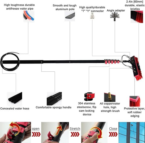 18ft Window Cleaning Pole/Water Fed Telescopic Brush/Extendable Cleaner Conservatory Roof