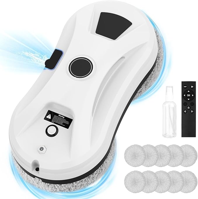 Window Cleaning Robot 2800Pa Robot Window Cleaner with Intelligent Edge Detection Remote Control Automatic Window Cleaner Suitable for Indoor/Outdoor Glass Mirrors Tiles