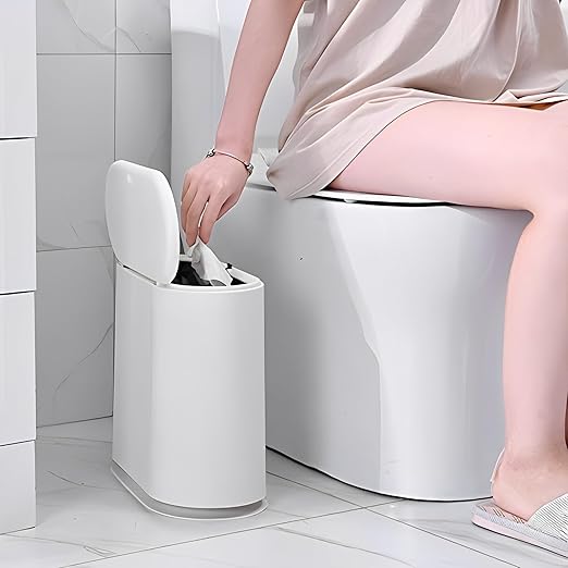 Sooyee 10 Liter Rectangular Plastic Trash Can Wastebasket with Press Type Lid2.4 Gallon Garbage Container Bin for BathroomPowder RoomBedroomKitchenCraft RoomOffice (Cream White)