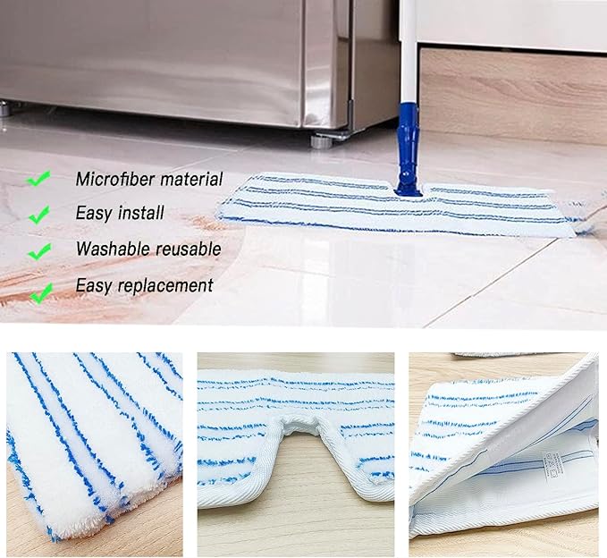 2 Pack Microfiber Mop Replacement Heads Compatible with O-Cedar Dual Action Flat Mop for Dry/Wet Use Machine Washable Reusable Flip Mop Refills All Surface Cleaning(Blue White Stripe)