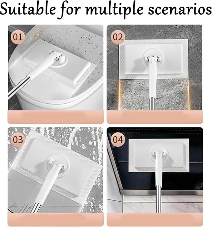Clever Snap-Grip Mini Mop No Wash Lazy Mops Wet and Dry Zero Touch Convenient Automatic Cloth Changing Mini Mop Disposable Dust Mop with 10 Reusable Cloths for Multi Cleaning (Purple 28in)