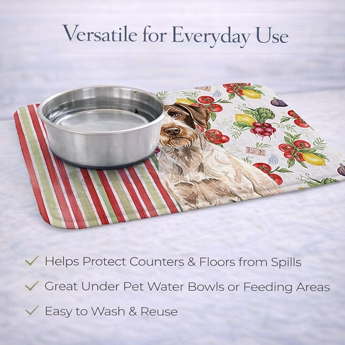 Caroline's Treasures Liver and White German Wirehaired Pointer Vegetables Dish Drying Mat Absorbent Dish Drying Mat Pad for Kitchen Counter Dish Drainer Mat for Countertop 14 x 21 Multicolor