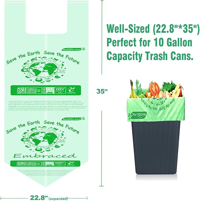 Compostable 13 Gallon Trash Bags Tall Kitchen Garbage Bags with Handle Sturdy Biodegradable Compost Bags 100 Count US BPI Certified