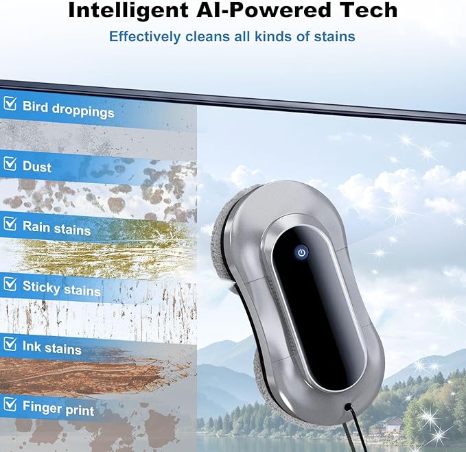 Automatic Window Cleaning Robot Auto Dual Water Spray &amp AI Path PlanningEdge Detection &amp Remote Control Smart Window Cleaner Robot for Highrise Glass Inside &amp Outside