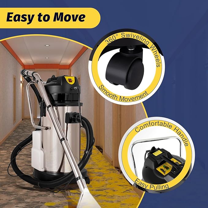 40L Commercial Carpet Cleaning Machine Multi-Purpose 2-in-1 Vacuum Cleaner with 8.63-ft Flexible Soft Pipe 3.94-ft Large Sucker Powerful Extraction for Carpets Sofas Tiles