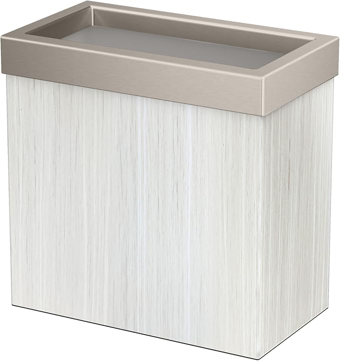 Gatco Small Bathroom Trash Can with Lid Rectangle 3 Gallon Wastebasket Under Sink White Oak with Satin Nickel for Bathroom Bedroom Office (1943SN)