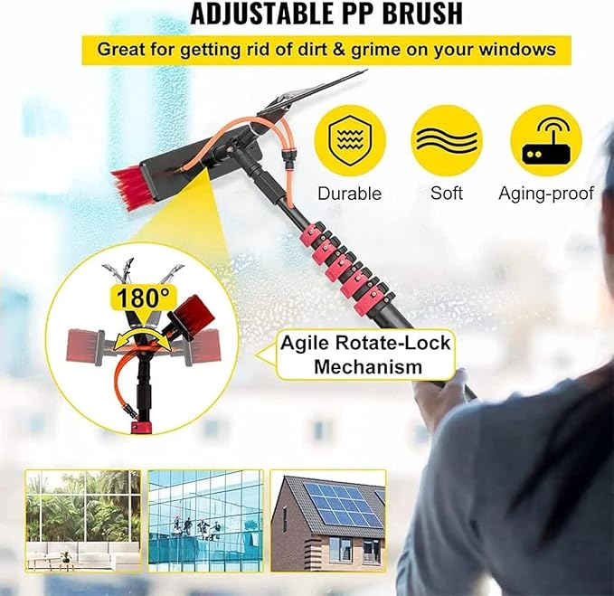 Window Cleaning Pole Photovoltaic Panel Cleaning Tool Water Fed Pole Kit Outdoor Window Glass Solar Panel Spray Washer Washing Equipment(6m/20FT)