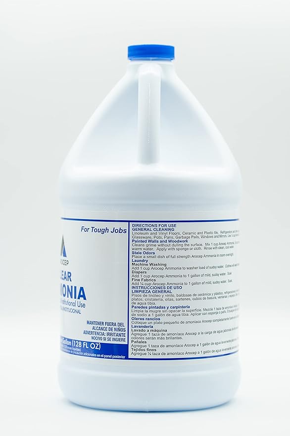 Clear Ammonia Cleaner Liquid 2 Gallon Multipurpose Multi-Surface Cleaning Solution Removes Grease Hard Water Stains and Odors Kitchen and Bathroom Use