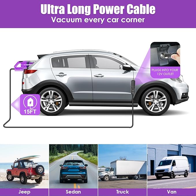 Viewsun 17PCS Car Cleaning Kit Purple Car Interior Detailing Kit with High Power Handheld Vacuum Detailing Brush Set Windshield Cleaner Cleaning Gel Complete Auto Accessories for Women Gift