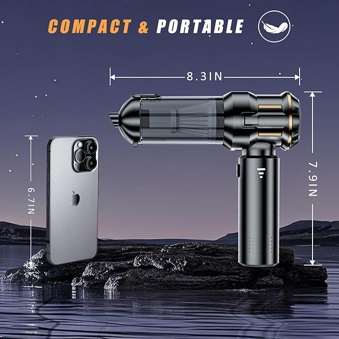 Handheld Car Vacuum Cordless Mini Vacuum Cleaner Rechargeable 16000Pa Hand Held Vacuum Cleaner Portable Small Vacuum with Multi-Nozzles Dust Duster for Car Home Office Pet (Black Gold)