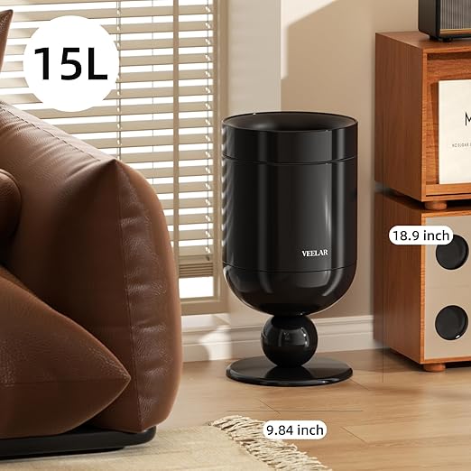 Bathroom Metal Trash Can 4 Gallon (15 L) Garbage Can Lid-Free Trash Bin for Bedroom Office Living Room (Black Top Open)