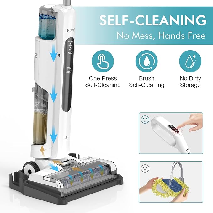 Ecowell Cordless Wet Dry Vacuum Cleaner and Mop with Self Cleaning for Hard Floor and Area Rug Vacuum Cleaner 8.2 Pounds