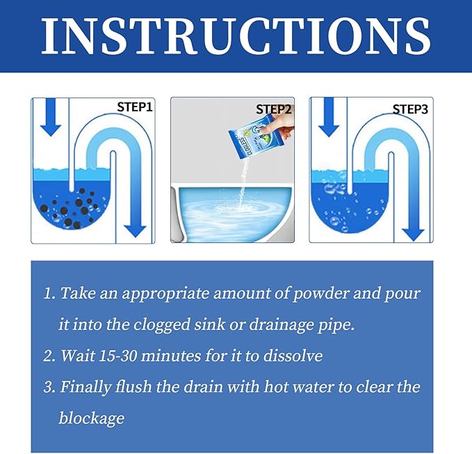 Drain Unclogging Powder - Sink Toilet &amp Kitchen Drain Cleaner - Deodorizes Cleans &amp Unblocks Grease Hair &amp Soap Scum(20PCS)