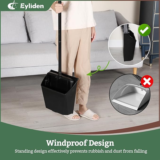 Eyliden Large Commercial Dustpan with Comb Teeth Upright Heavy Duty Dust Pan for Restaurants Garages Courtyard Sidewalks Lobby Home Kitchen Room Office Classroom (1pc Dustpan)