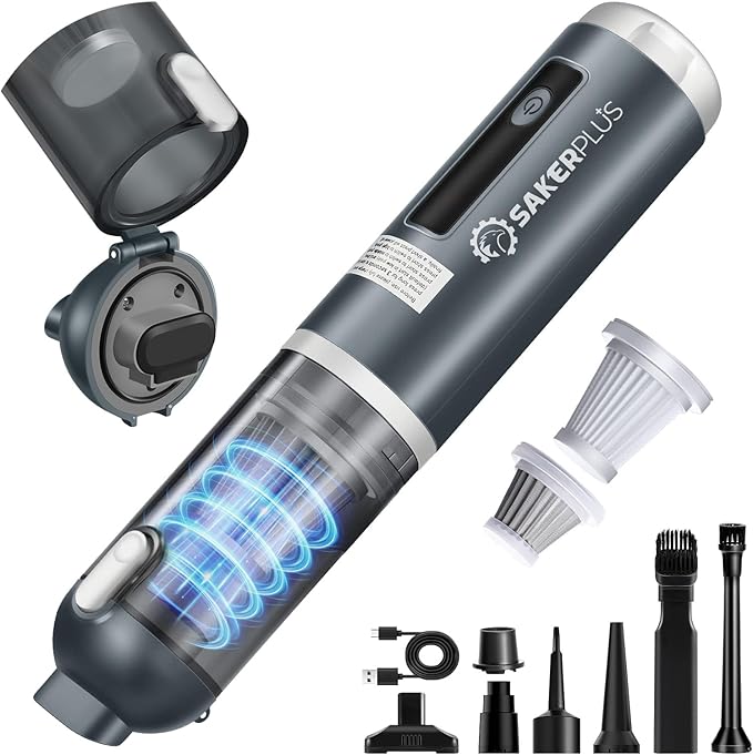 Mini Vacuum CleanerCordless Car Vacuum 4 in 1 Mini Vacuum Cleaner High Power 16000PA Suction Handheld VacuumPortable Vaccum with HEPA Filter for CarsDesktopHome HL159 (Grey)