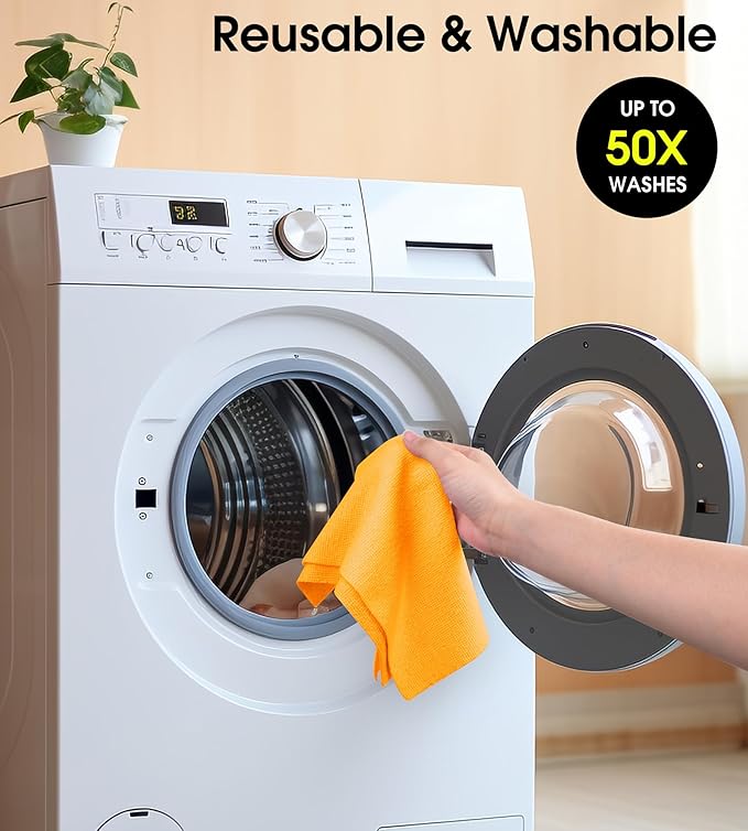 KitchLife Microfiber Cleaning Cloth Roll 100 Pack - Tear-Away Microfiber Paper Towels Lint-Free Reusable Washable for Kitchen Car Dishes and Sensitive Surfaces (Tangerine Yellow)