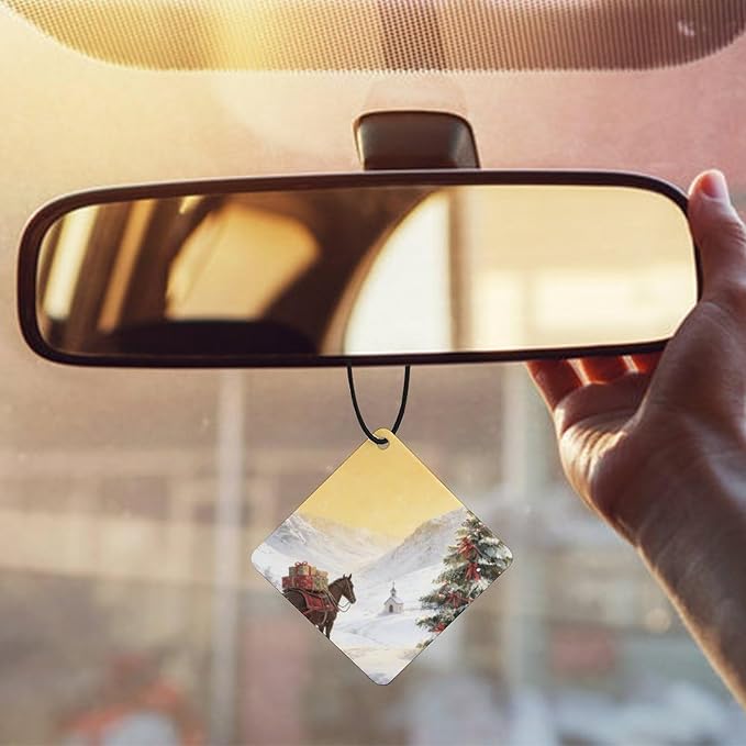 5PCS Car Air Freshener Hanging Personalized Double Sided Snowy Xmas Horse Car Fresheners Long Lasting New Cars Scents Cute Automotive Freshies for Closets Drawers (tea)