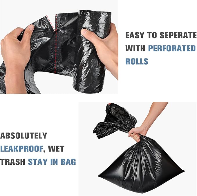 15-18 Gallon Black Trash Bags with Drawstring (102 Count) Fit 16 17 Gal High Density Large Garbage Bags Strong Plastic Trash Can Liners for Kitchen Lawn Commercial