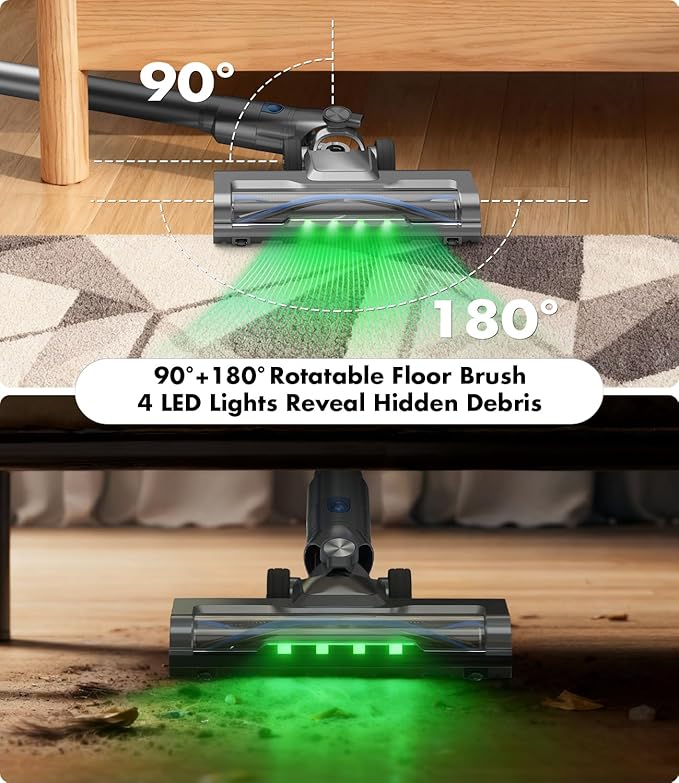 Cordless Vacuum Cleaner 580W/50Kpa/50Mins Stick Vacuum for Home LED Touch Screen Anti-Tangle Wall Mount Charging Lightweight Rechargeable Vacuum for Carpet Pet Hair Hardwood Floor Blue