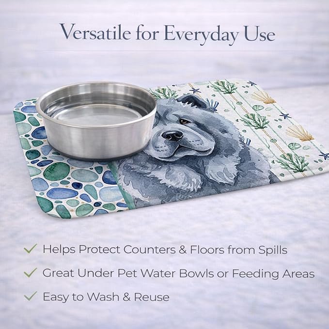 Caroline's Treasures Blue Chow Chow Coastal Sea Glass Dish Drying Mat Absorbent Dish Drying Mat Pad for Kitchen Counter Dish Drainer Mat for Countertop 14 x 21 Multicolor