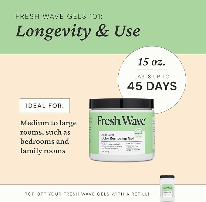 Fresh Wave Odor Removing Gel Original 15 oz. &amp Lavender 7 oz.| Safer Odor Absorbers for Home | Natural Plant-Based Odor Eliminator | Every 7 oz. Lasts 15-30 Days | for Cooking Trash &amp Pets