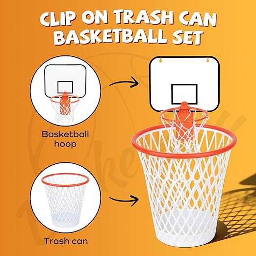 3pcs Basketball Trash Can with Basketball HoopMini Basketball Hoop Set Wastebasket Includes Clip On Basketball HoopFun Basketball Gift Garbage Can for Office Classroom Living Room Party Gym
