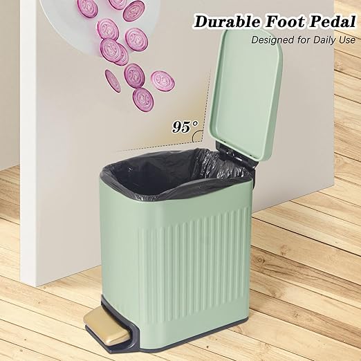 Soddeph Small Narrow Bathroom Trash Can with Lid Bathroom1.6 Gallon Stainless Steel Wastebasket with Lid Soft CloseSlim Trash Can with Removable Inner Bucket for Toilet BedroomOffice (Green)