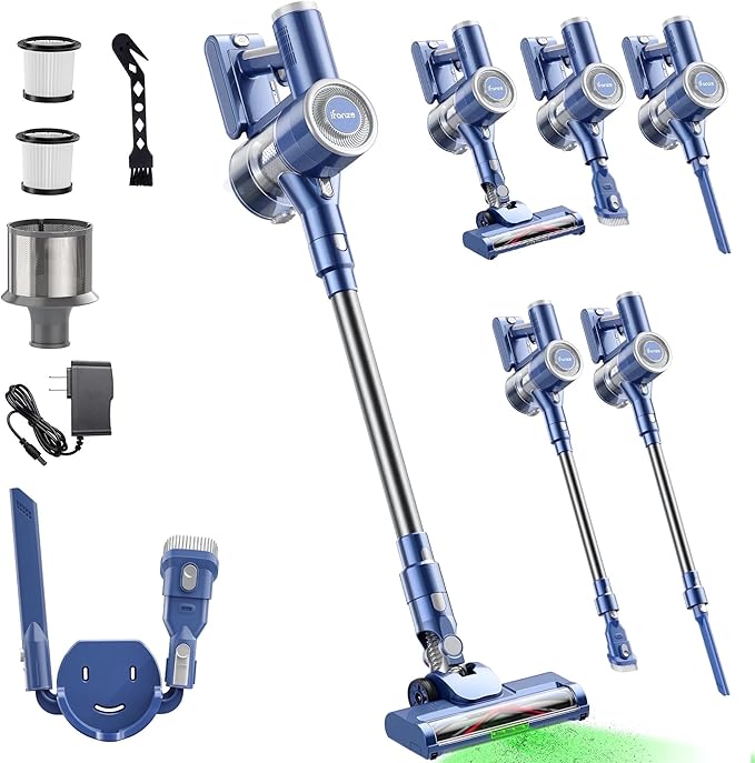 Cordless Vacuum Cleaner 35 Kpa Powerful Suction Lightweight Stick Vacuum CleanerGreen LED Lights Reveal Invisible Dust Detachable Battery 6 In 1 Handheld Vacuum For Home Hard Floor Carpet Pet Hair