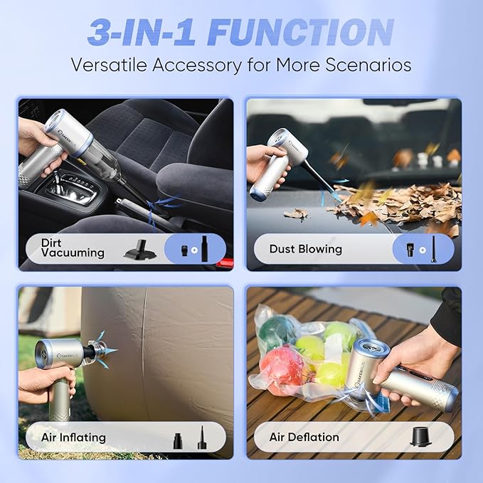 Mini Vacuum Cleaner 3 in 1 Cordless Handheld Vacuum Cleaners 18000Pa High Power Car Vacuum Cleaner with Brushless MotorAdjustable Car Vaccum Portable Cordless for CarsDesktop-Blue