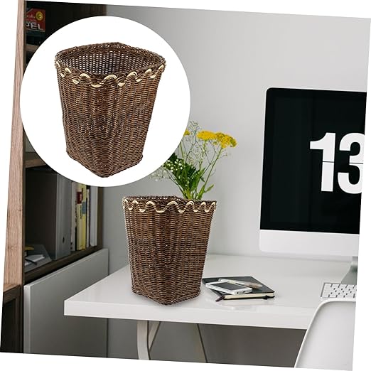 DOITOOL Elegant Woven Trash Can for Bathroom Office Decorative Waste Basket for Housewarmings