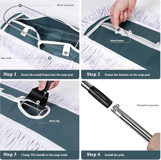 Commercial MopMasthome 42 Heavy Duty Dust Mop with Stainless Steel HandleLarge Industrial Mops for Floor Cleaning with 1 Cotton &amp 1 Microfiber PadWet &amp Dry Large Mops for HomeGarageSchoo