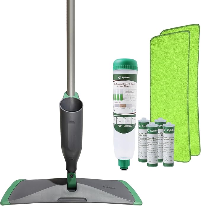 Eyliden Spray Mop with Cleaner Solution 40ml Bio-Enzyme Floor Cleaner Concentrate - pH Neutral 2 Microfiber Pads Long-Lasting Freshness Effective All-in-One Wet Mops Safe for All Floor Cleaing