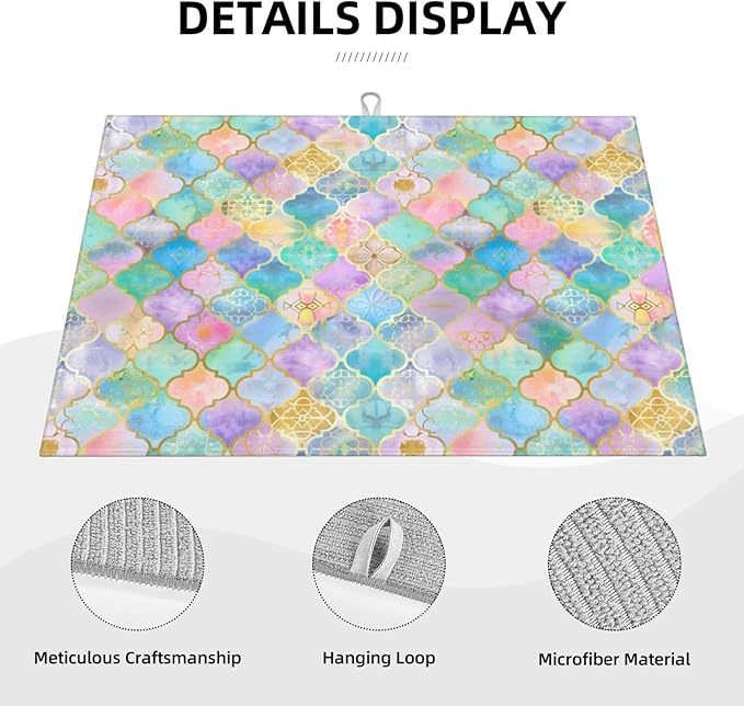Absorbent Dish Drying Mat For Kitchen Counter Rainbow Morocco Microfiber Dish Drying Pad 18x24 Inch Kitchen Gadgets For Easy Clean Multi-Use