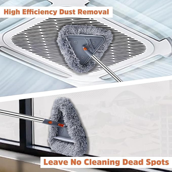 Wall Cleaner Mop with 94 Long Handle 2-in-1 Triangle &amp Rectangle Head with Squeegee 10 Washable Pads Baseboard Cleaner Tool for Walls Scrubber Ceilings Windows Glass Fans Doors Corners