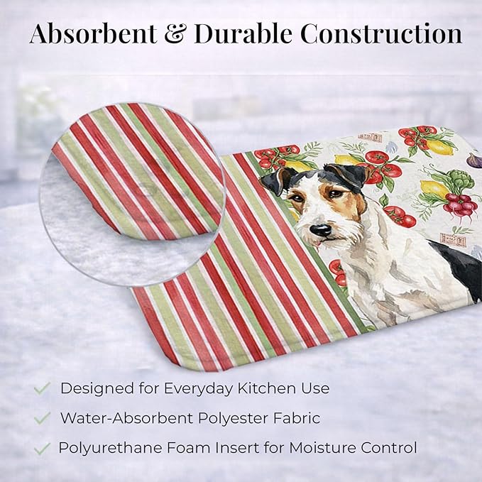 Caroline's Treasures Smooth Fox Terrier Vegetables Dish Drying Mat Absorbent Dish Drying Mat Pad for Kitchen Counter Dish Drainer Mat for Countertop 14 x 21 Multicolor