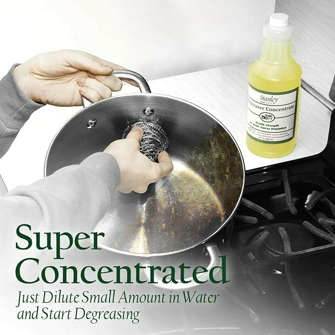 Stanley Degreaser Concentrate with Stainless Steel Scrubbers – Heavy Duty Cleaner for Grease Grime Pots Pans &amp Kitchen Surfaces (with Sponges)