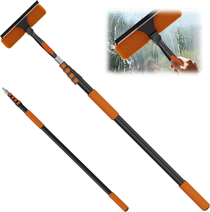 26FT High Window Cleaning Kit with Pole 2-in-1 Window Squeegee with 5-20 FT Telescoping Extension Pole - Professional Window Washing Kit with Long Handle Multi-Use Cleaning Tool for High Windows