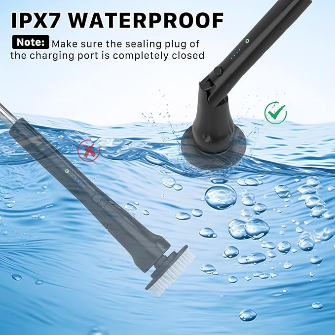 Electric Spin Scrubber Hillyfe Bathroom Scrubber Electric with 7 Replaceable Brush Heads IPX7 Waterproof300/400 RPM 3 Adjustable LengthScrubber Brush Electric for Bathtub FloorBlack