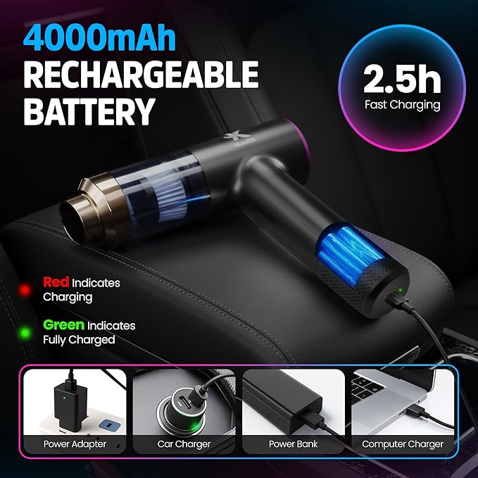 Portable Mini Vacuum Cleaner Dual Power Suction 7.5K &amp 12K Pa with Blower Inflator &amp Suction Power Best Cleaning Tool for Home Office Kitchen &amp Car