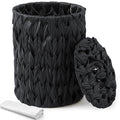 Ctosree 1.3 Gallons Small Trash Can with Lid Handle Boho Woven Braided Bathroom Waste Basket Trash Can with 100 Garbage Bags for Bedroom Office Laundry(BlackBraided PolypropyleneRound)