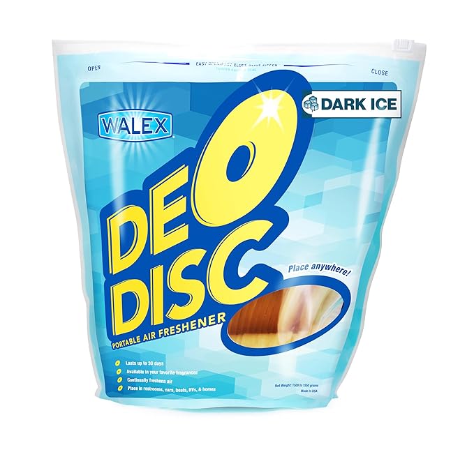 Walex Deo-Disc Portable Air Freshener Discs Dark Ice Fragrance – Long-Lasting Odor Eliminator for RV Marine Car &amp Portable Toilets Easy to Use 100 Discs Resealable Pack