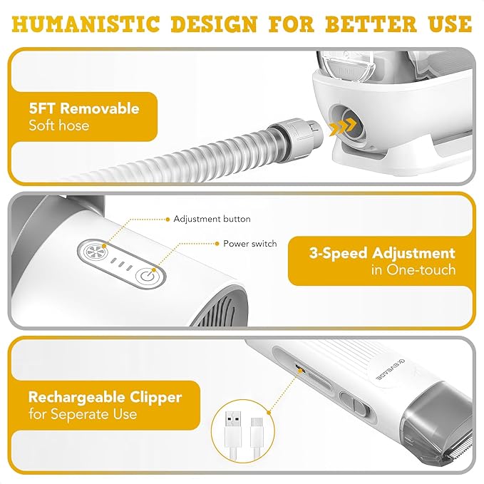 EVEAGE Dog Grooming Vacuum 13000Pa Strong Grooming 1.5L Large Capacity Dust Cup Low Noise Pet Hair Vacuum 7 Grooming Tools &amp 6 Nozzles for Cat &amp Dog Hair