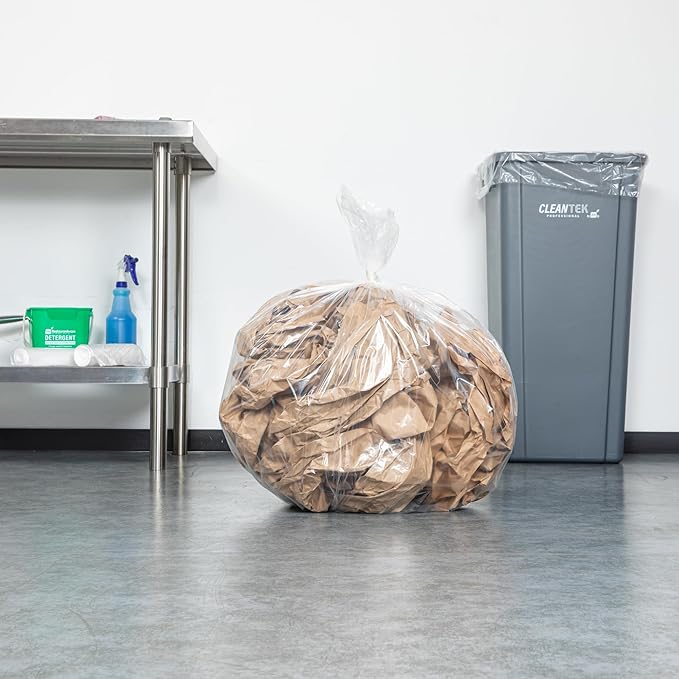 Restaurantware-RW Clean 20 Gallon Trash Bags 200 Standard-Duty Garbage Can Liners- Fits 20-30 Gallon Trash Cans Stretchable Clear Plastic Bin liners with Star Seal Bottom