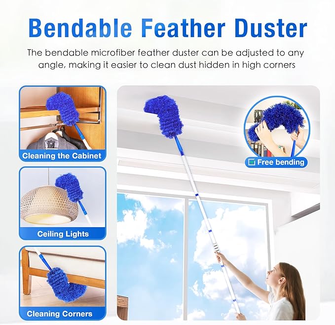 Ceiling Fan Cleaner Duster with 72 Extension Pole &amp 4 Reusable Pads High Ceiling Fan Blade Cleaning Tool Flexible Microfiber Duster for BaseboardBlindsCobwebsFloor -Lightweight &amp Washab