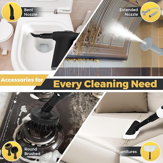 Handheld Steam Cleaner 15S Rapid Heating 3 Adjustable Modes 14 Cleaning Kits Steam Cleaner for Home Kitchen Bathroom Car（Black）